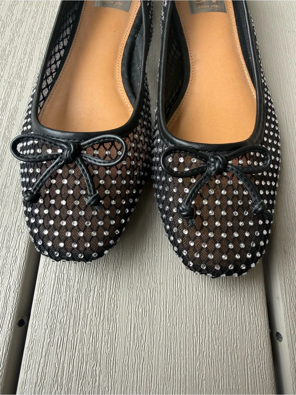DV by Dolce Vita Marceline Black Mesh Rhinestone Ballet Flats Size 8 NWOT